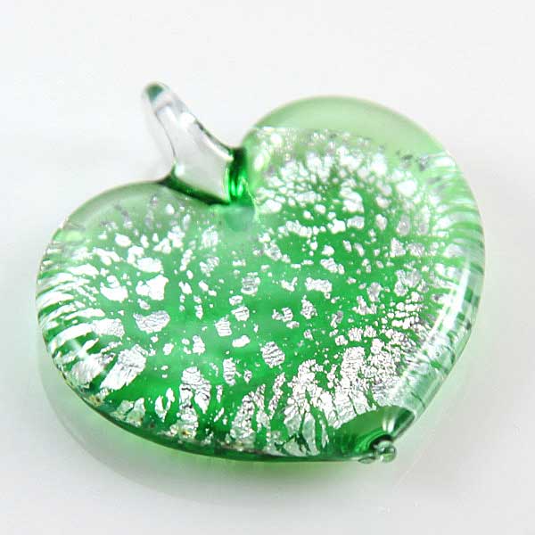 Silver Rain Heart Pendant - Green