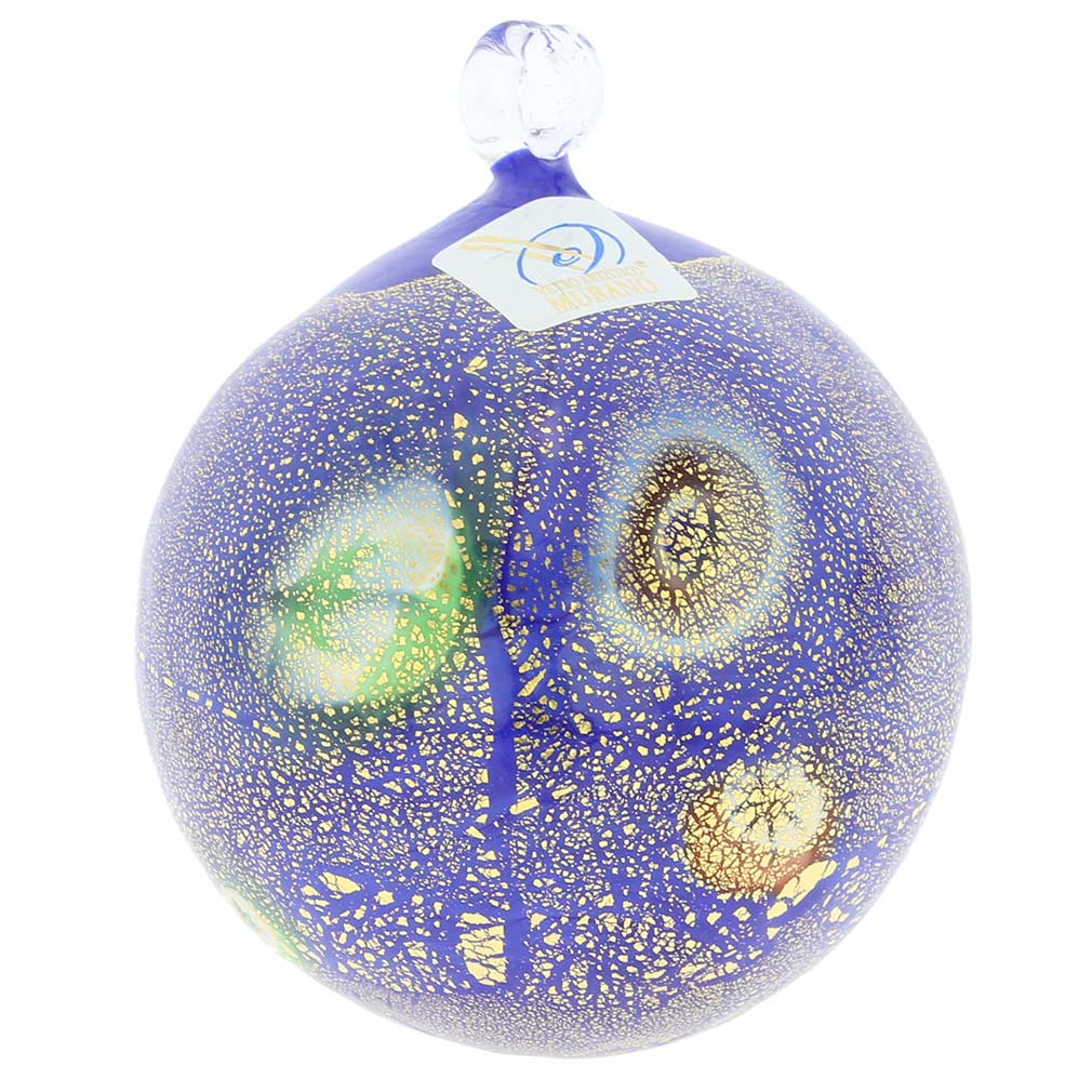 Murano Glass Medium Millefiori Christmas Ornament - Blue Gold