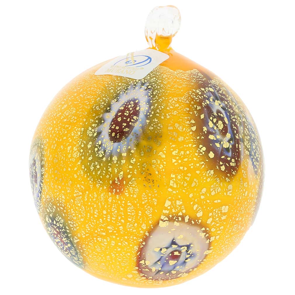 Murano Glass Medium Millefiori Christmas Ornament - Yellow Gold