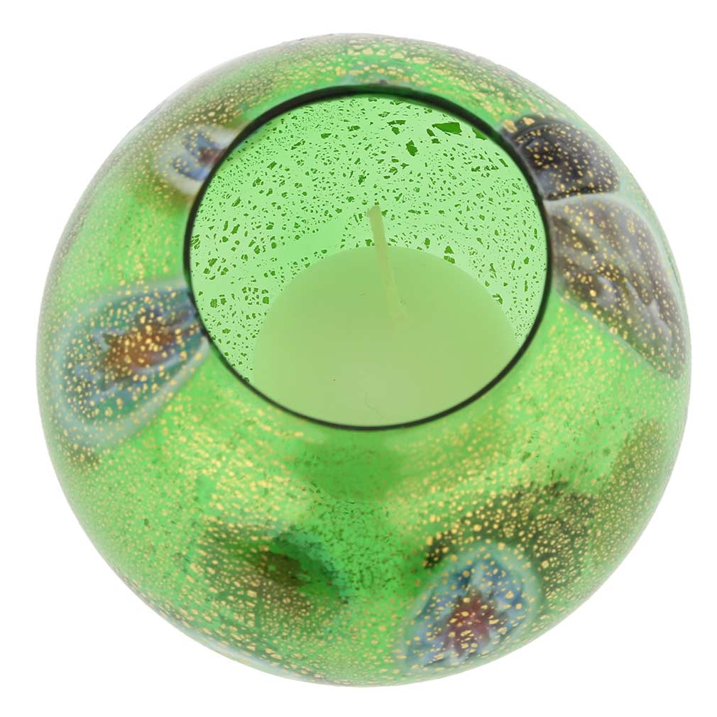 Murano Glass Millefiori Votive Candle Holder - Green