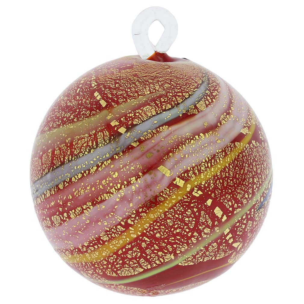 Murano Glass Medium Christmas Ornament - Red Swirls