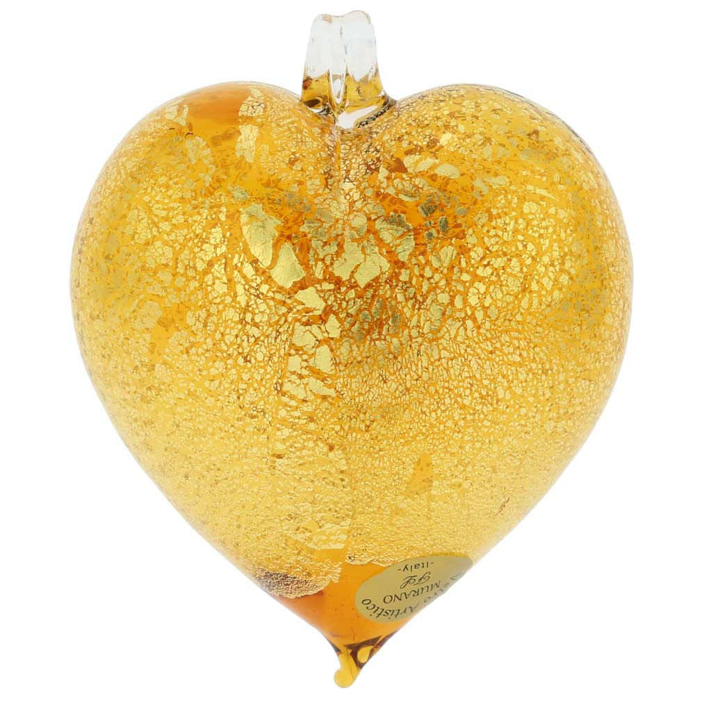 Murano Glass Heart Christmas Ornament - Golden Brown