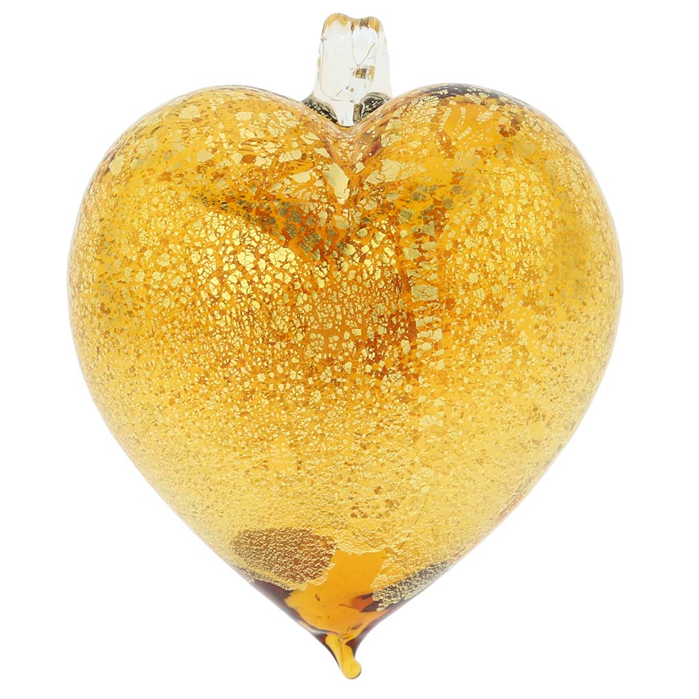 Murano Glass Heart Christmas Ornament - Golden Brown