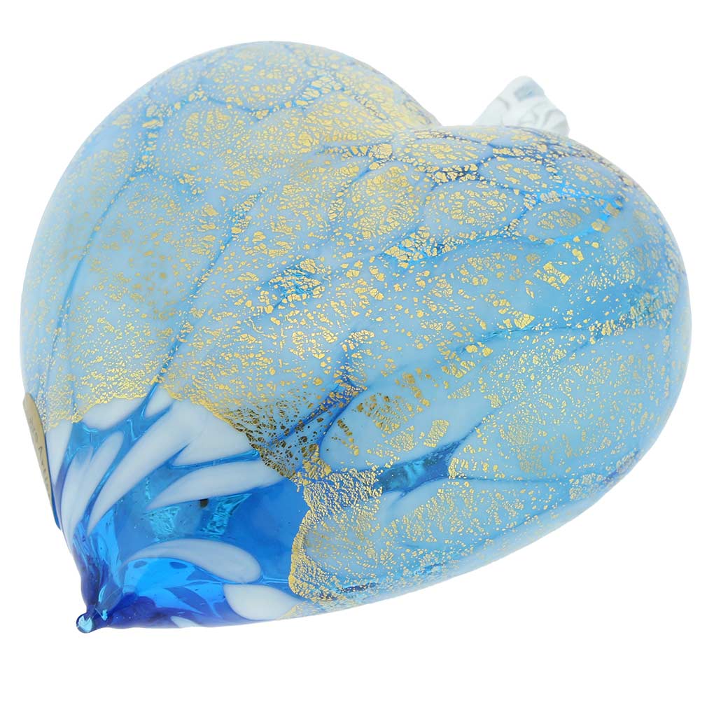 Murano Glass Spotted Heart Christmas Ornament - Aqua Gold