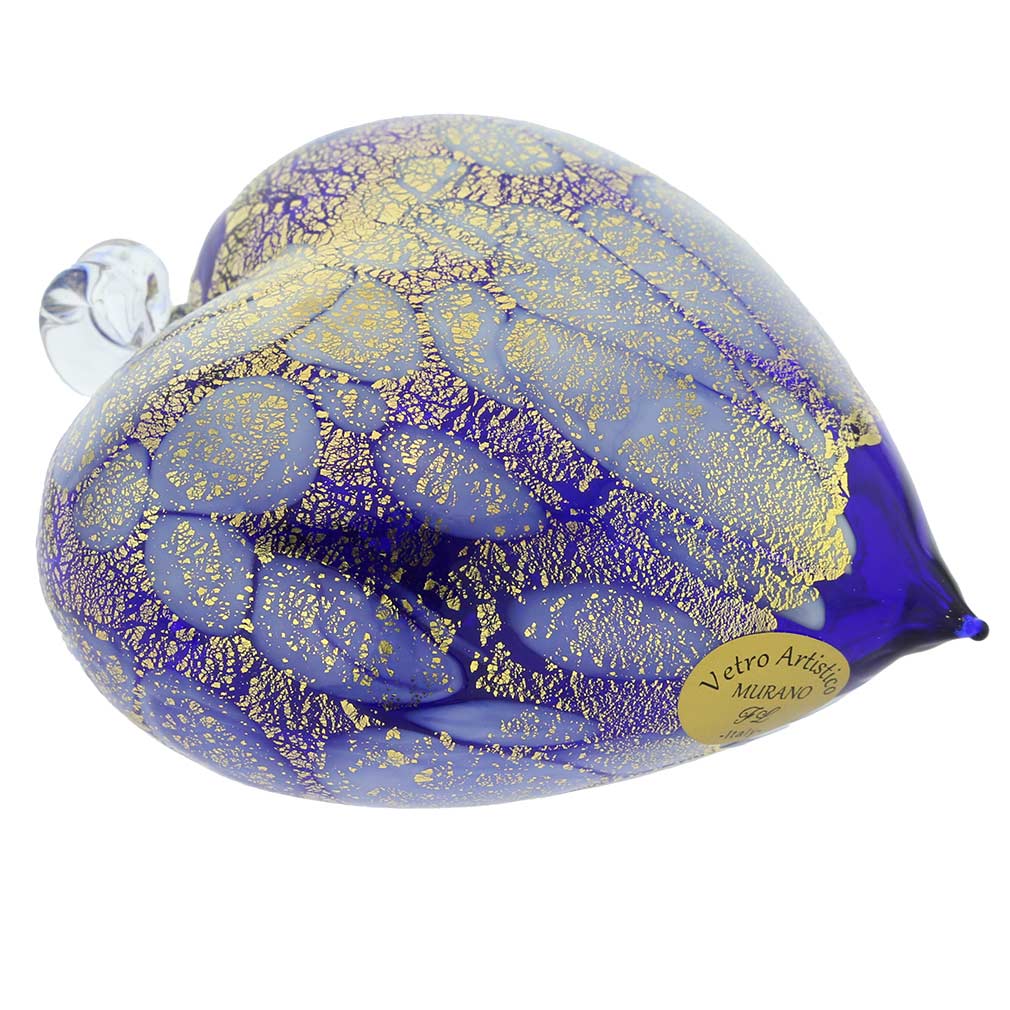 Murano Glass Spotted Heart Christmas Ornament - Blue Gold