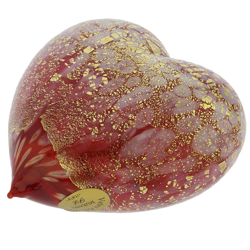 Murano Glass Red Gold Spotted Heart
