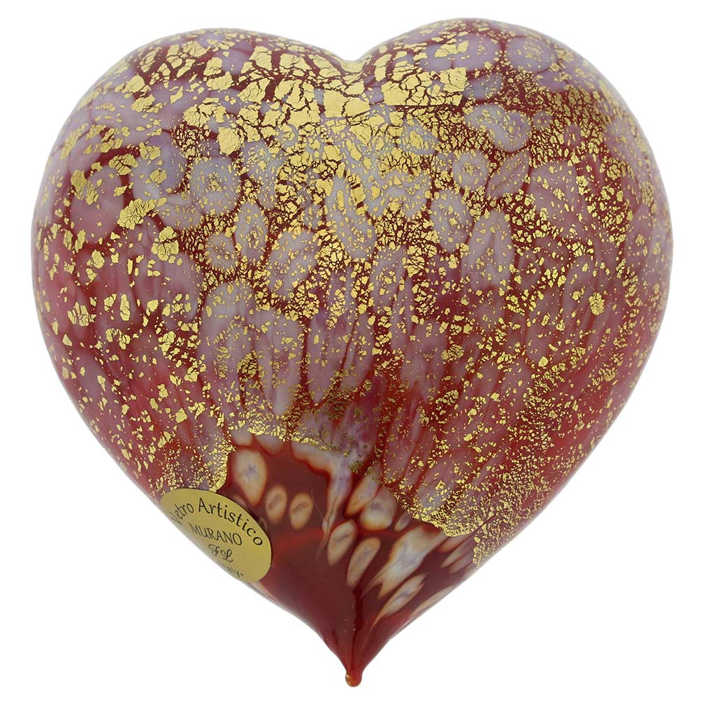 Murano Glass Red Gold Spotted Heart