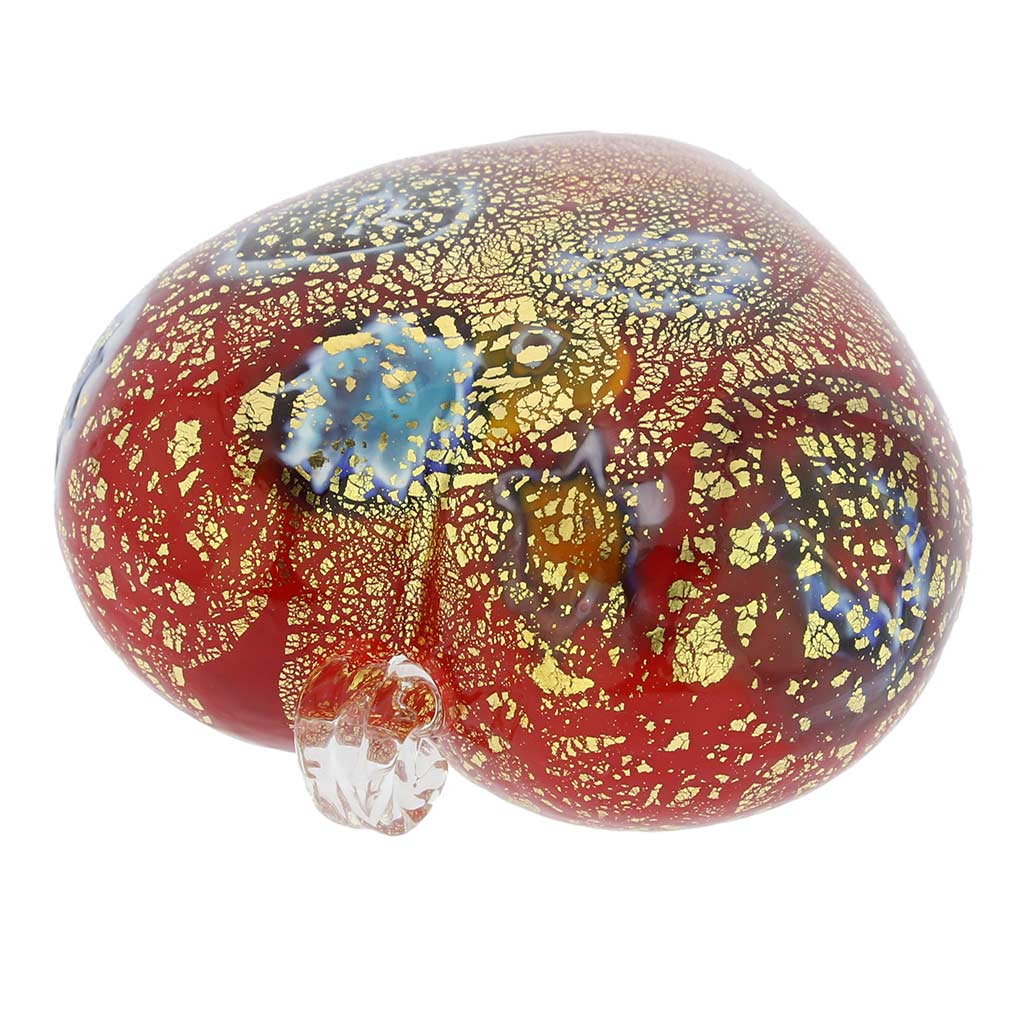 GlassOfVenice Murano Glass Millefiori Heart Christmas Ornament Red Gold 