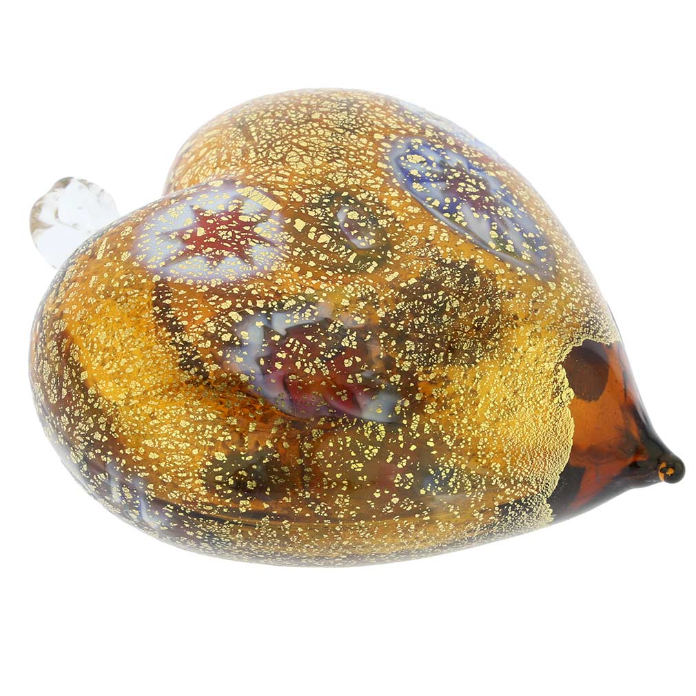 Murano Glass Heart Millefiori Christmas Ornament - Topaz Gold