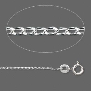 Sterling Silver Cable Chain, 1.3mm Links - 16 Inches