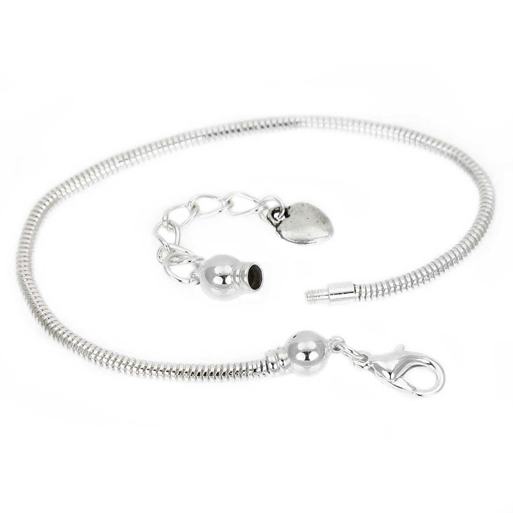 Silver-Plated Snake Chain Charm Bead Bracelet