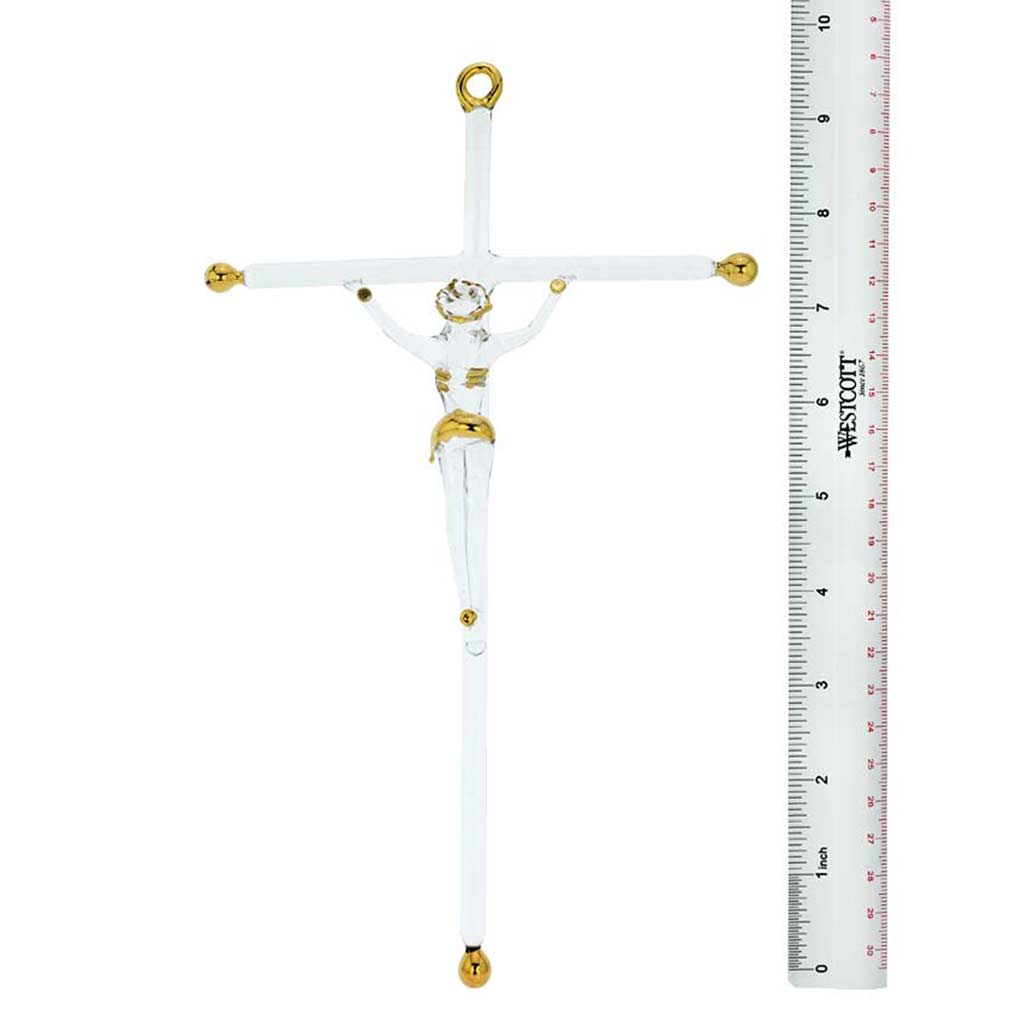 Murano Glass Wall Crucifix Medium - Clear Gold