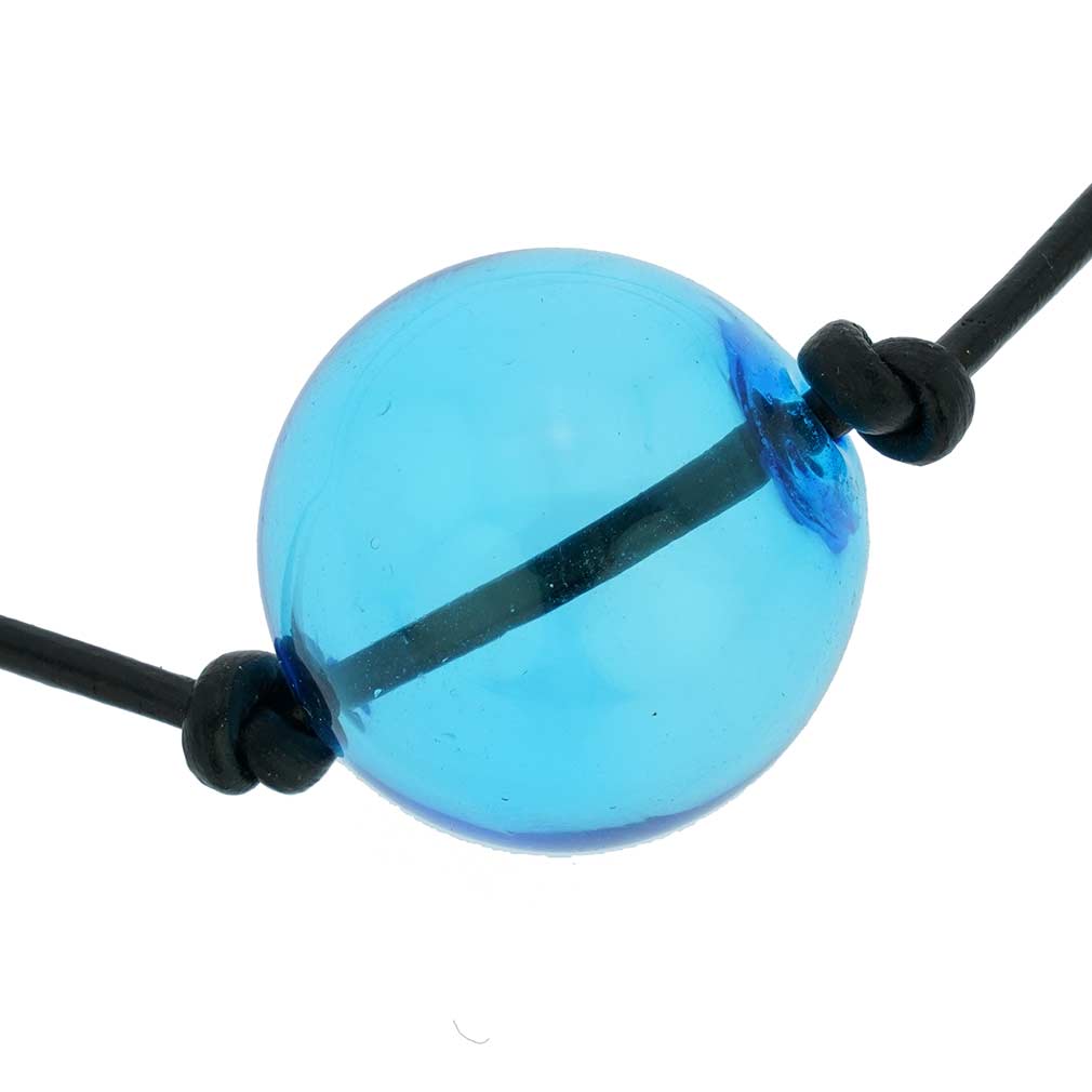 Murano Glass Blown Ball Necklace - Aqua Blue