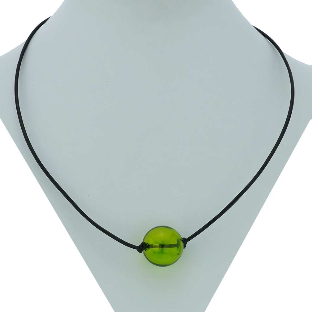 Murano Glass Blown Ball Necklace - Green