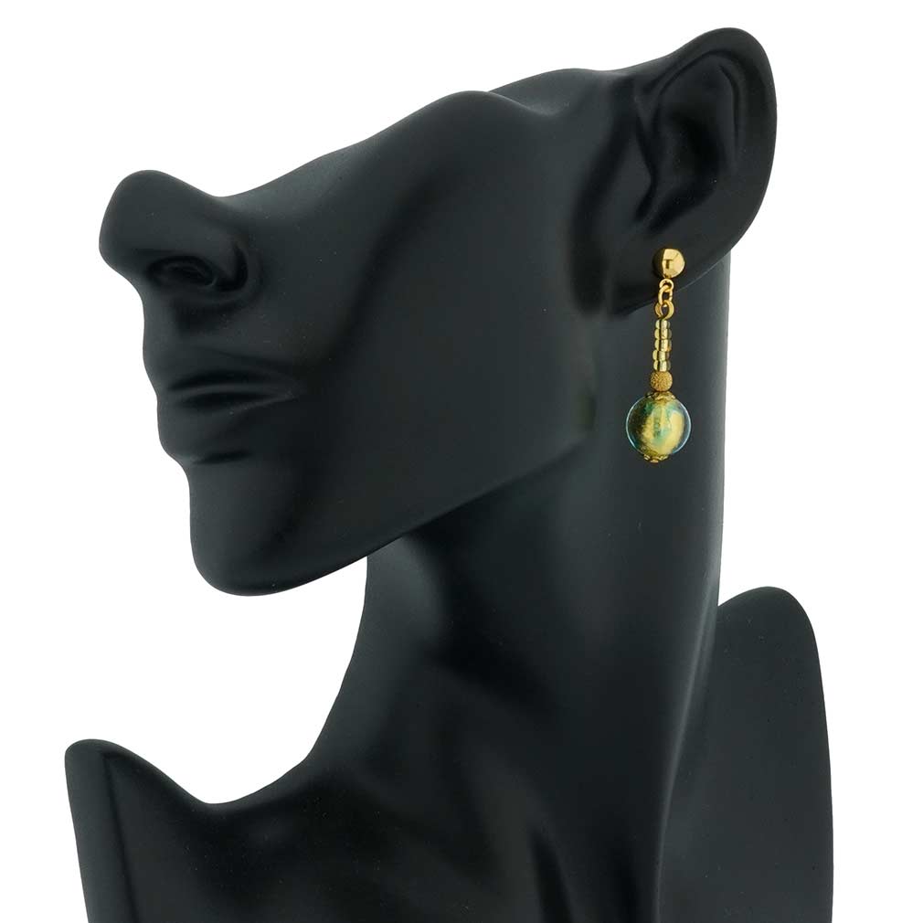 Murano Earrings | Canaletto Earrings - Gold Aquamarine