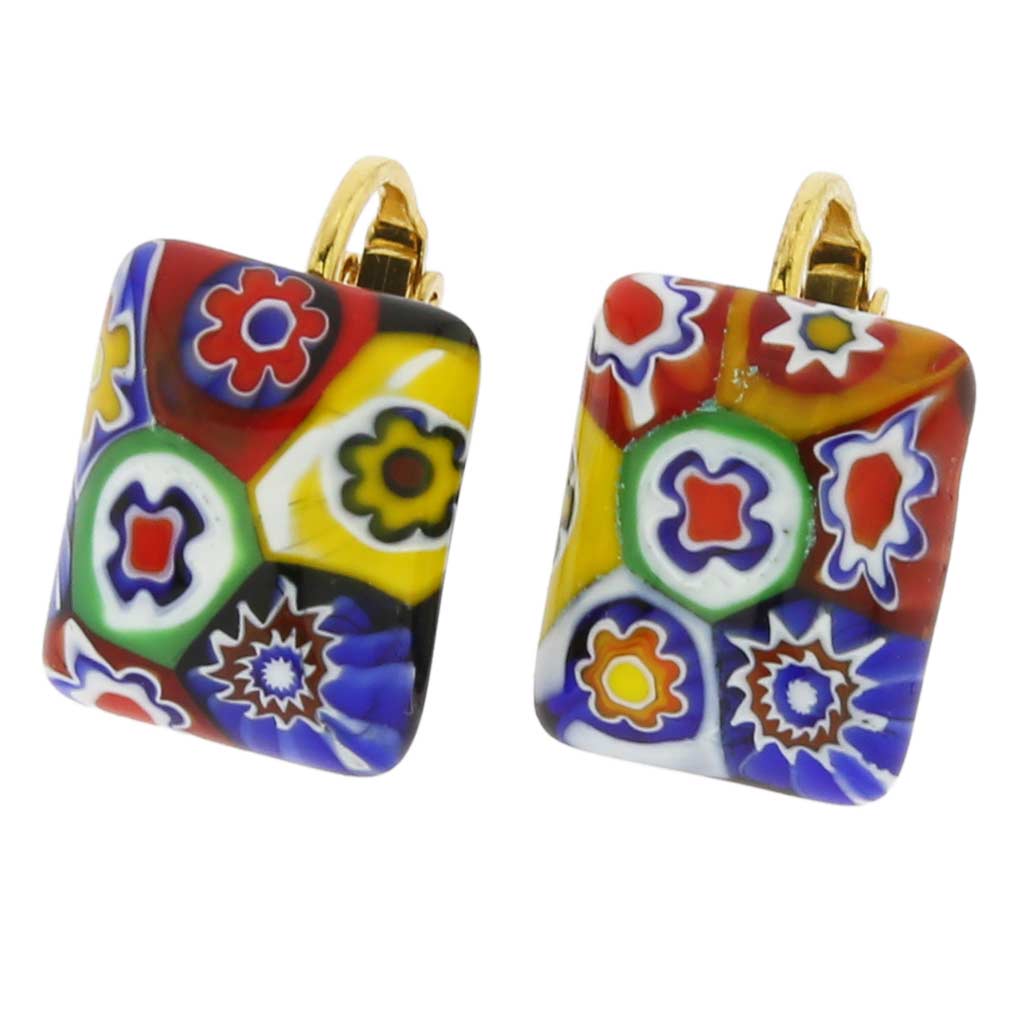 Color Splash Millefiori Rectangular Clip Earrings - Multicolor