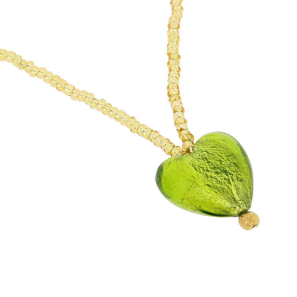 Murano Heart Gold Foil Necklace - Lime Green