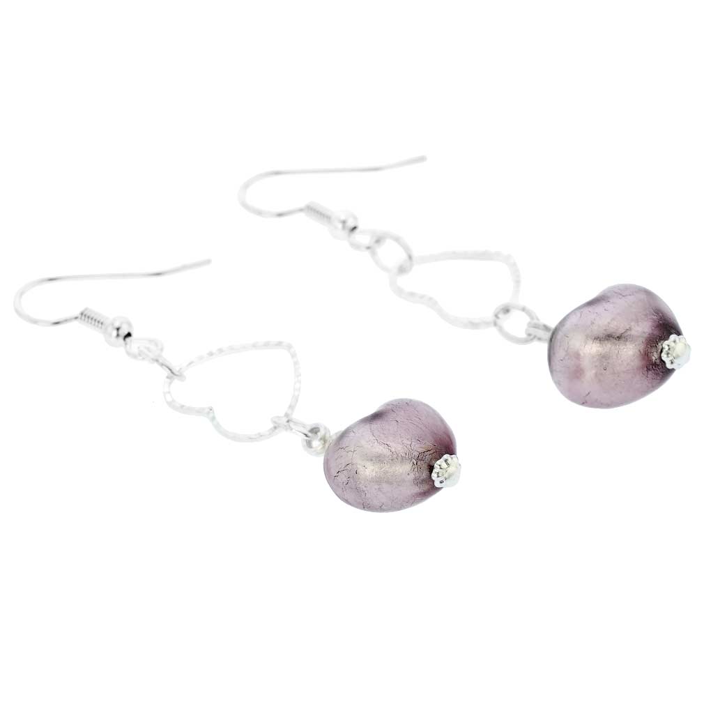 Venetian Wedding Heart Earrings - Purple