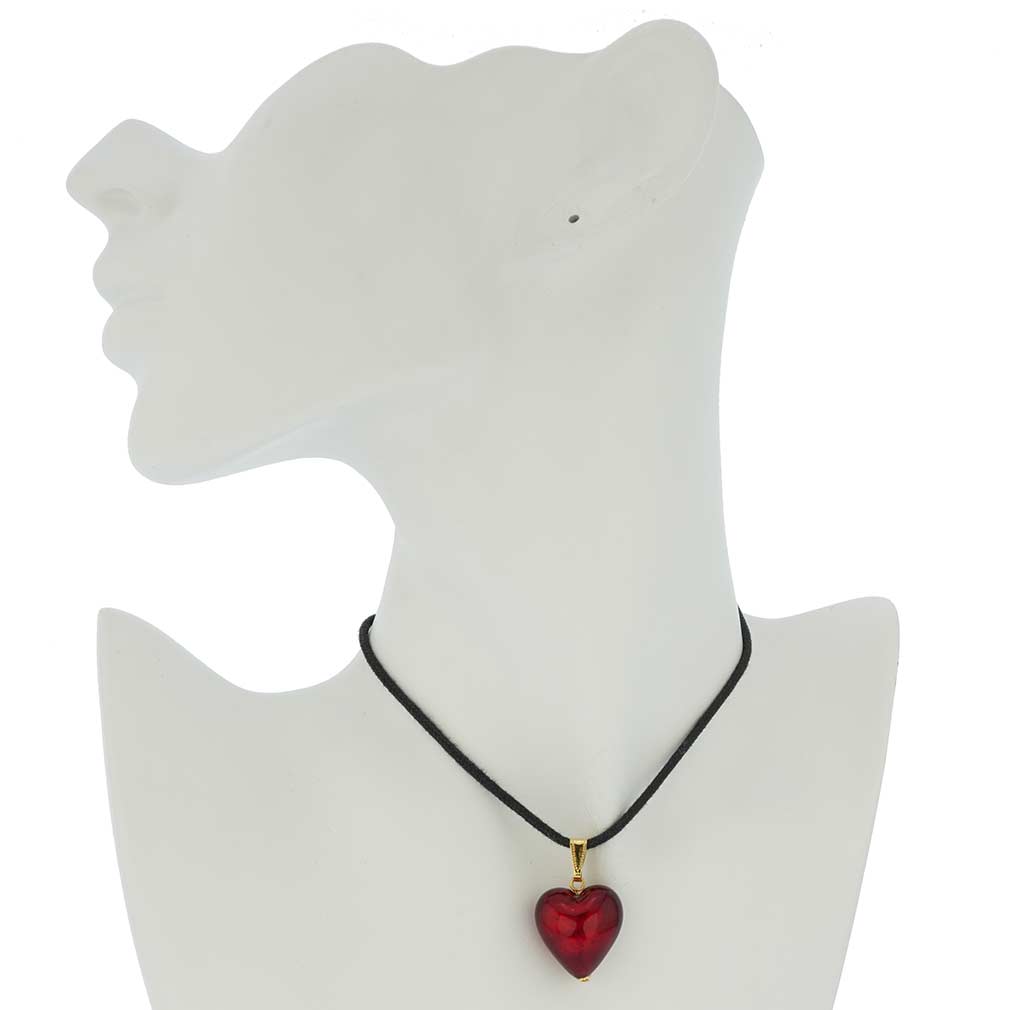 Murano Glass Heart Pendant - Ruby Red