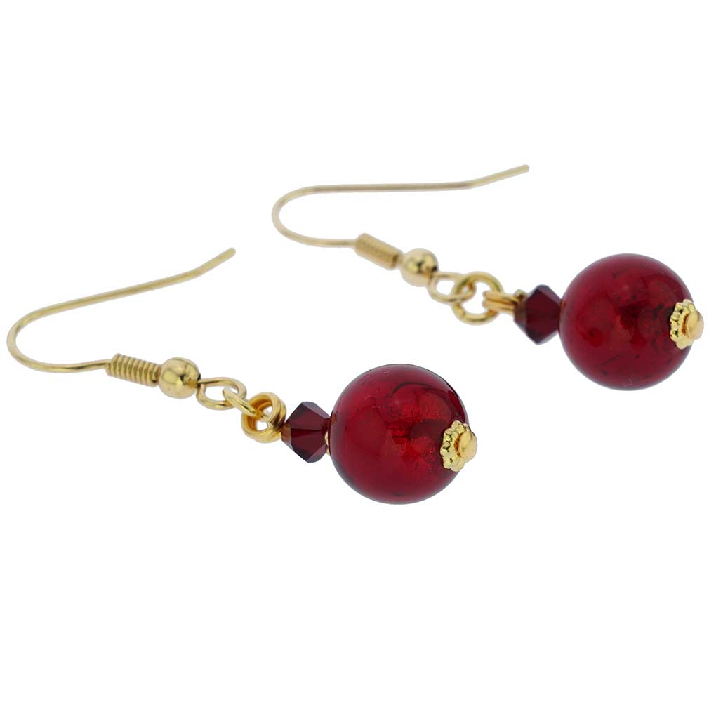 Murano Sparkling Ball Earrings - Ruby Red