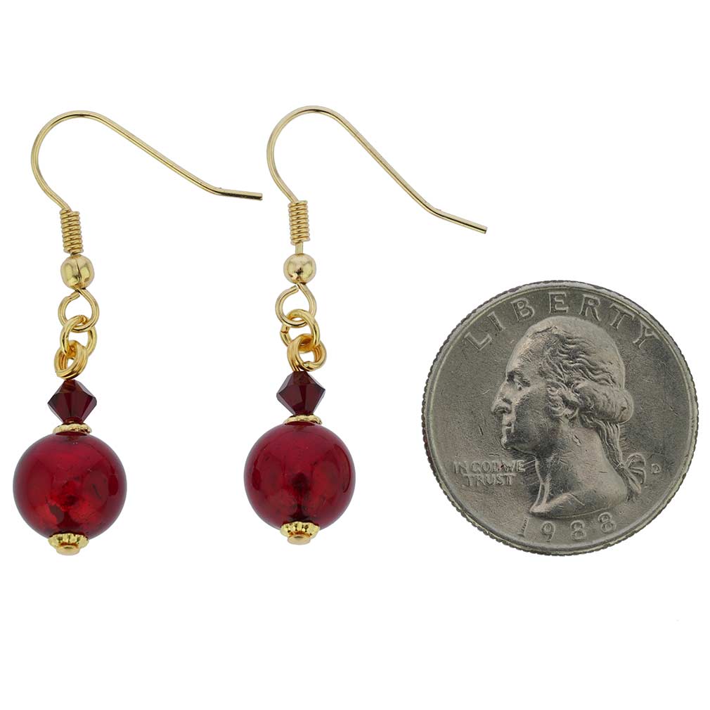 Murano Sparkling Ball Earrings - Ruby Red