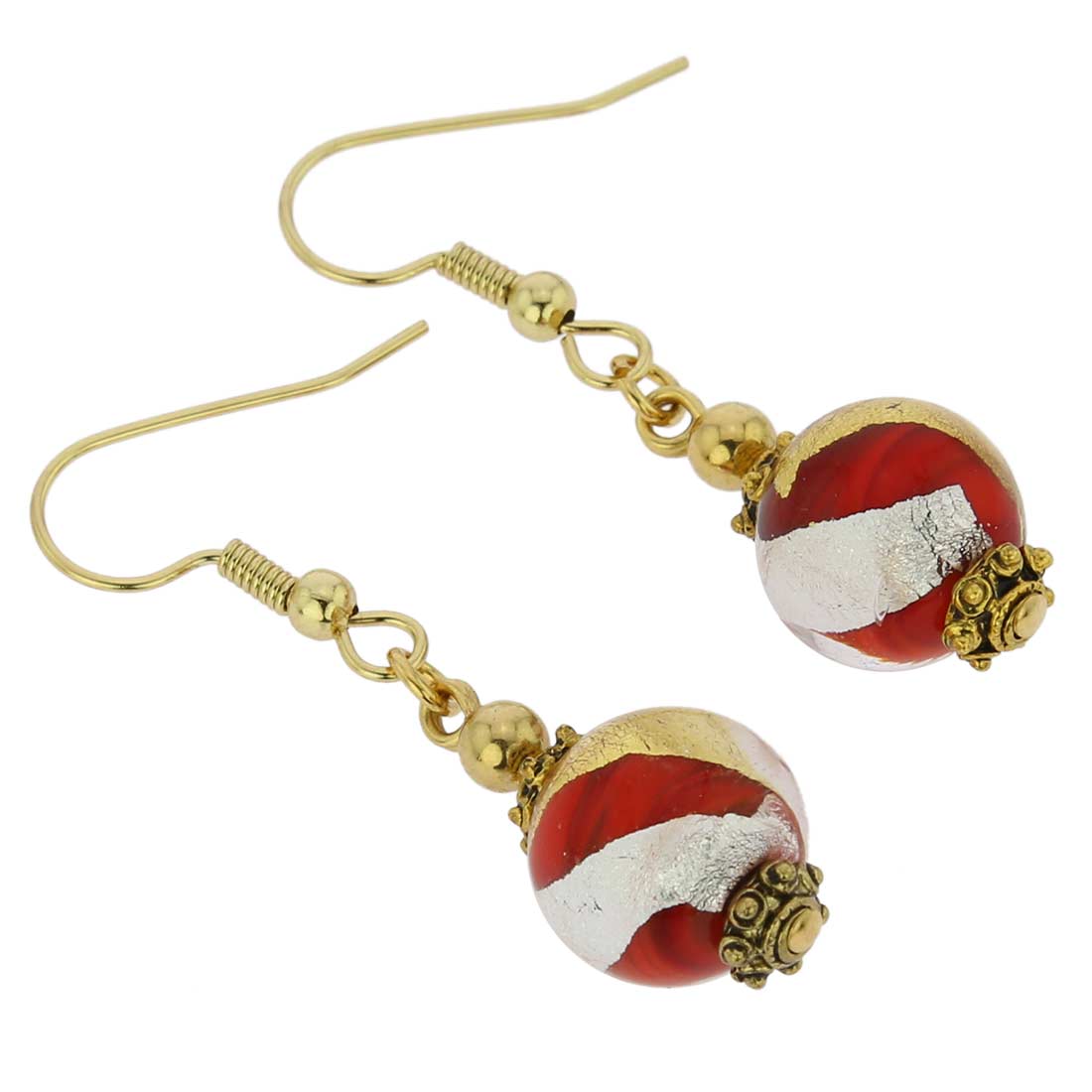 Murano Earrings | Antico Tesoro Balls Earrings - Red Gold and Silver ...