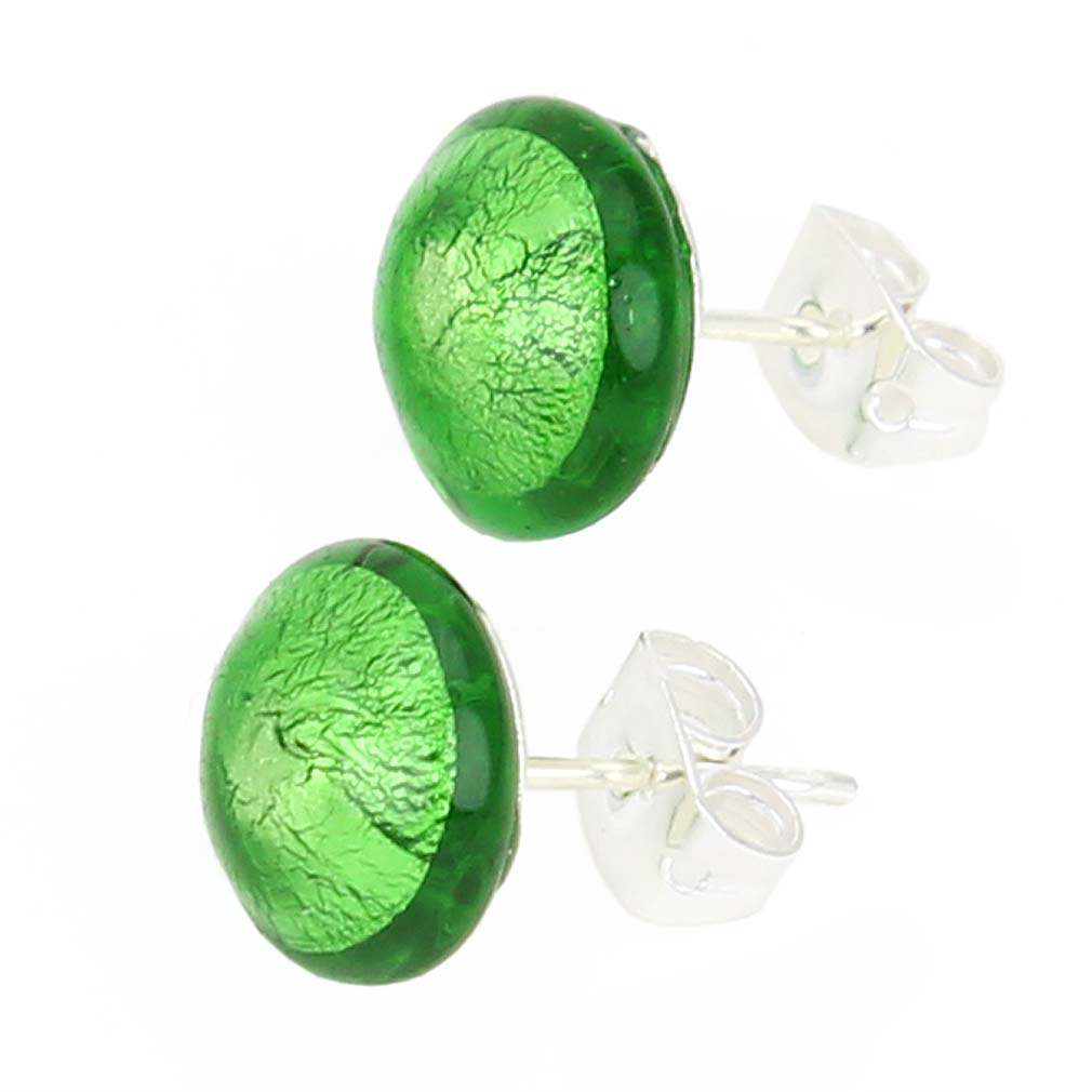 Murano Button Stud Earrings - Emerald Green