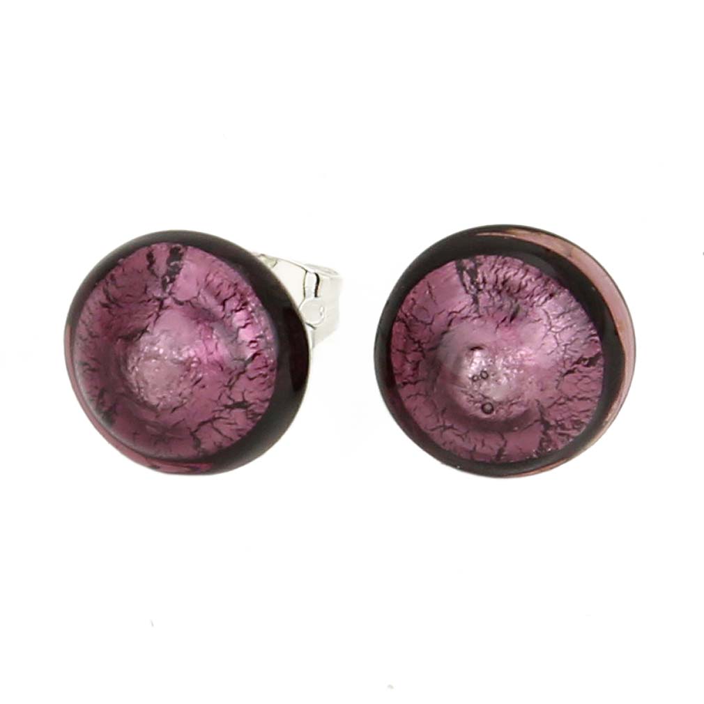 Murano Button Stud Earrings - Purple