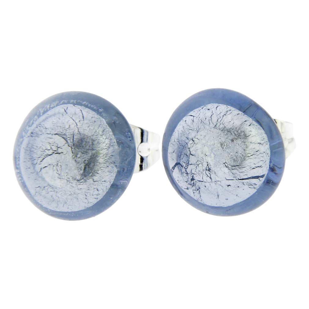 Murano Button Stud Earrings - Silver Ice