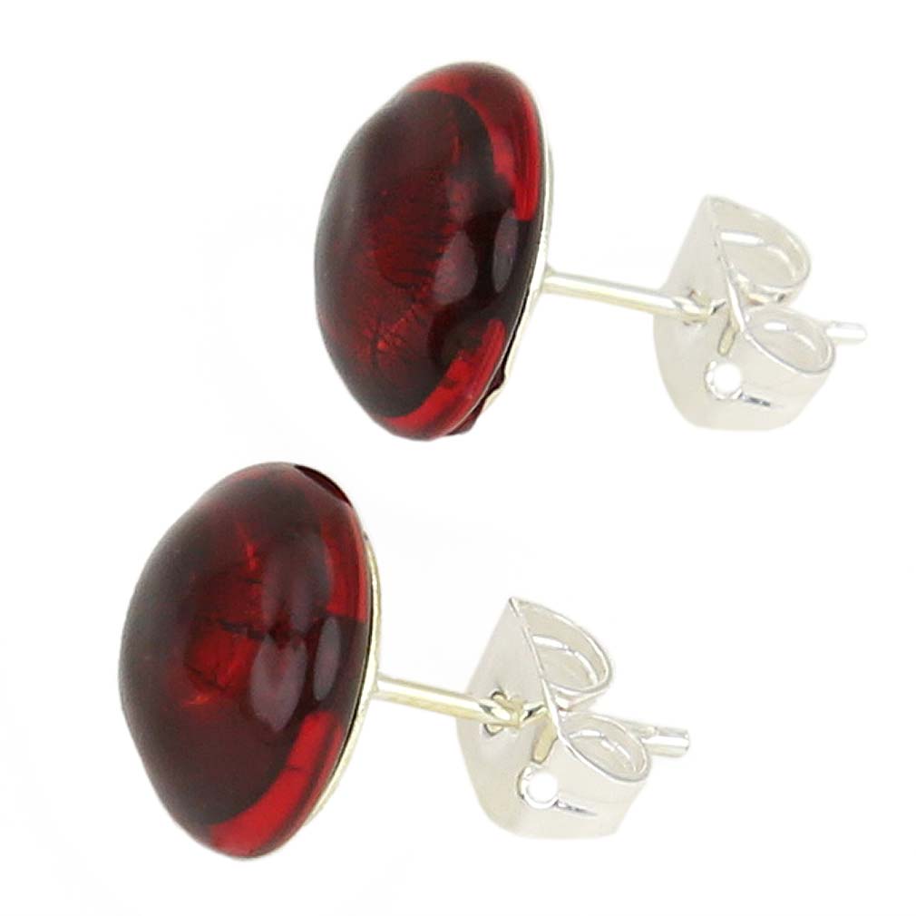 Murano Button Stud Earrings - Ruby Red
