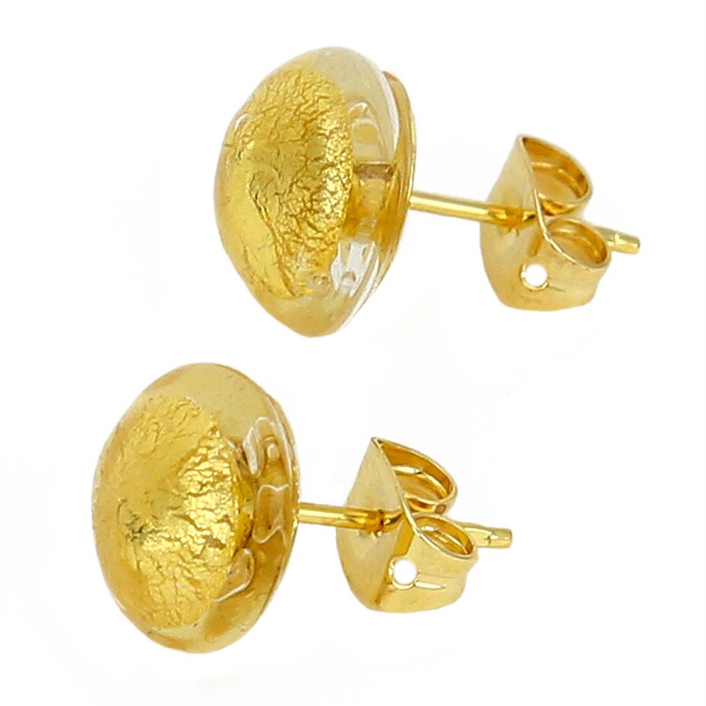 Murano Button Stud Earrings - Sunshine Gold