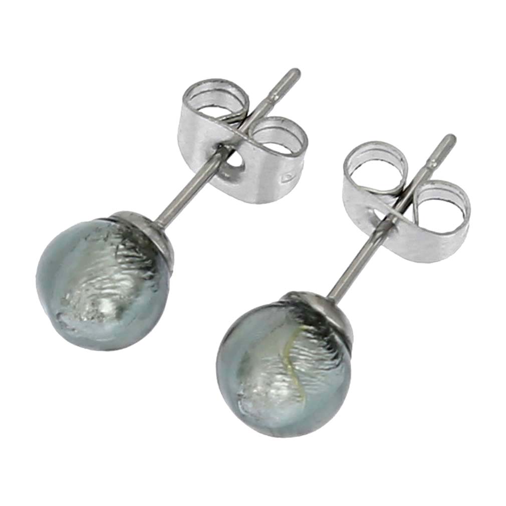 Murano Tiny Stud Earrings - Silver Grey