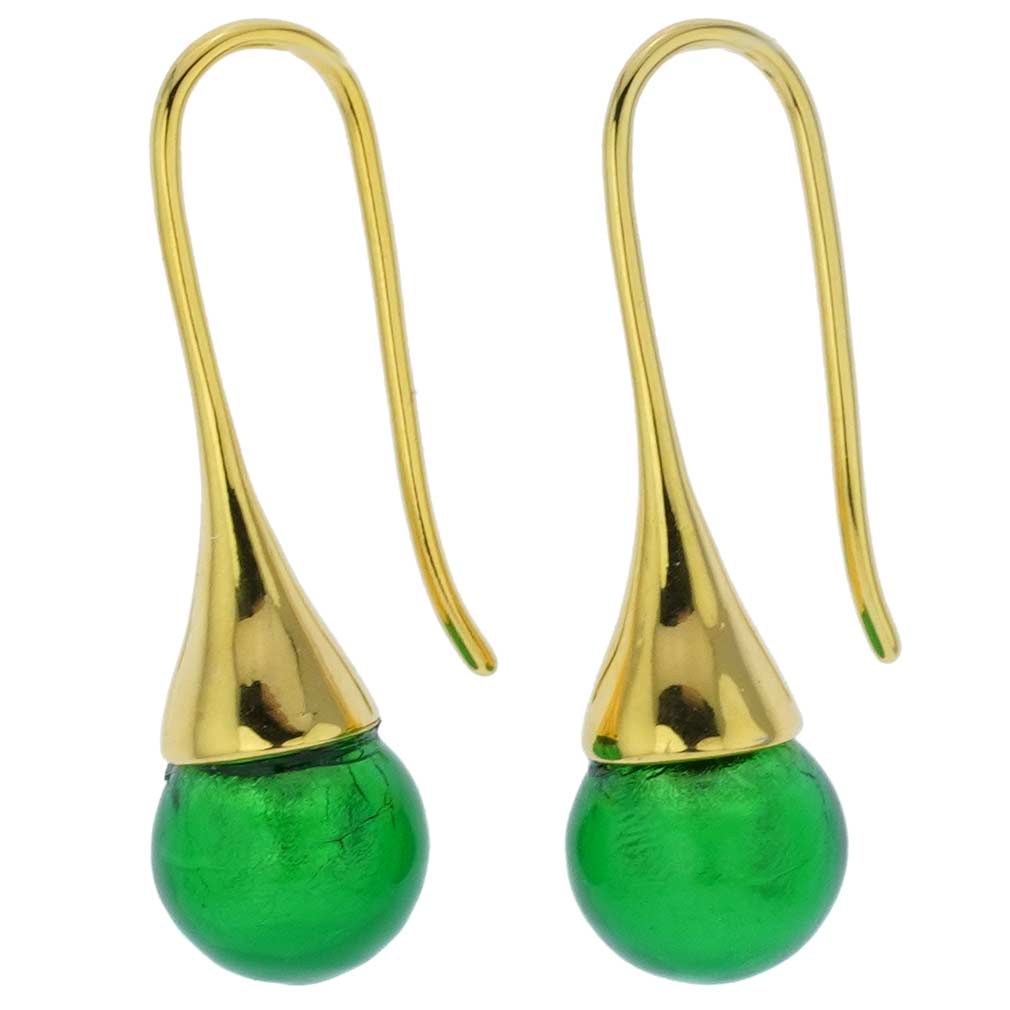 Murano Gold Drop Earrings - Emerald Green