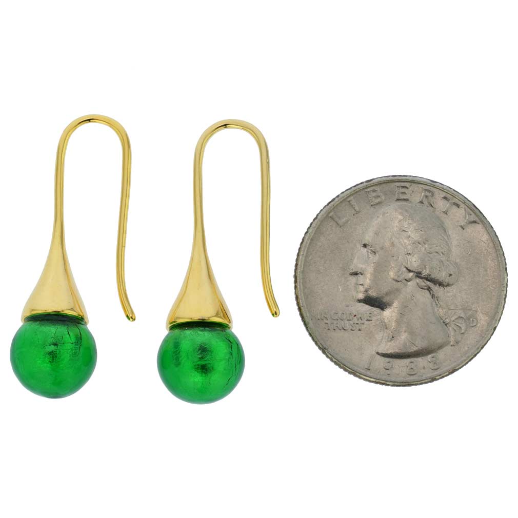 Murano Gold Drop Earrings - Emerald Green