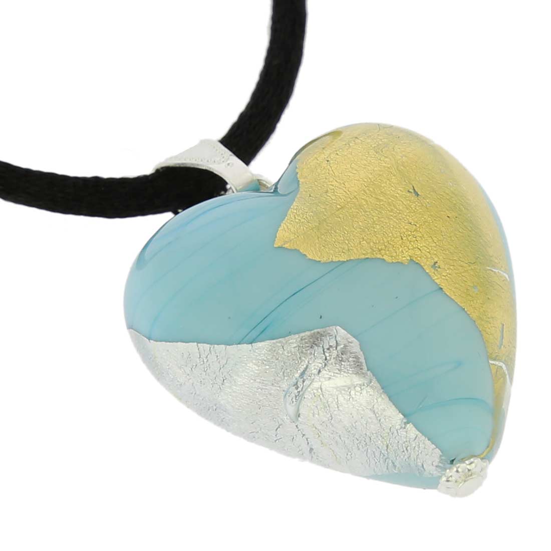 Murano Heart Pendant - Turquoise Gold and Silver