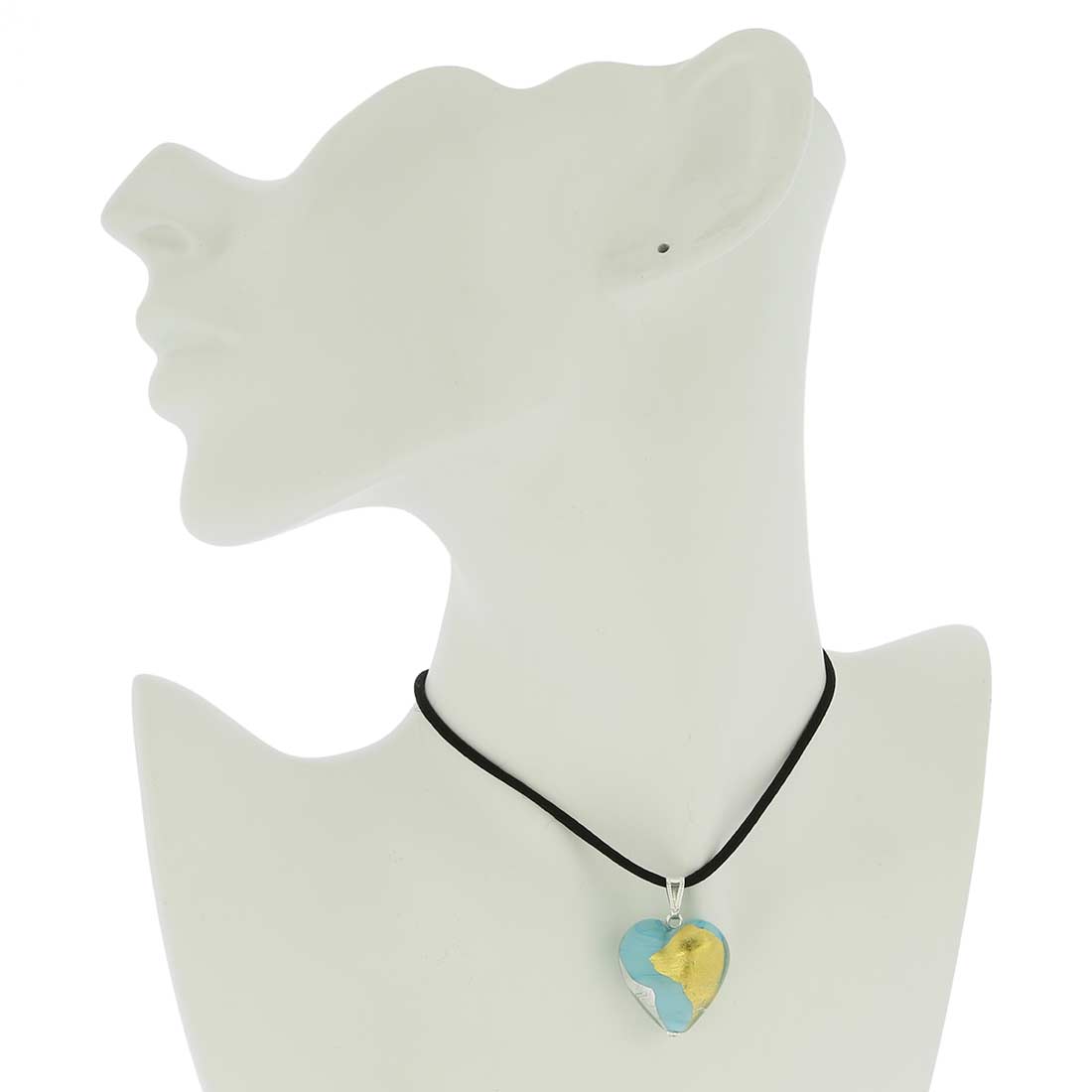 Murano Heart Pendant - Turquoise Gold and Silver