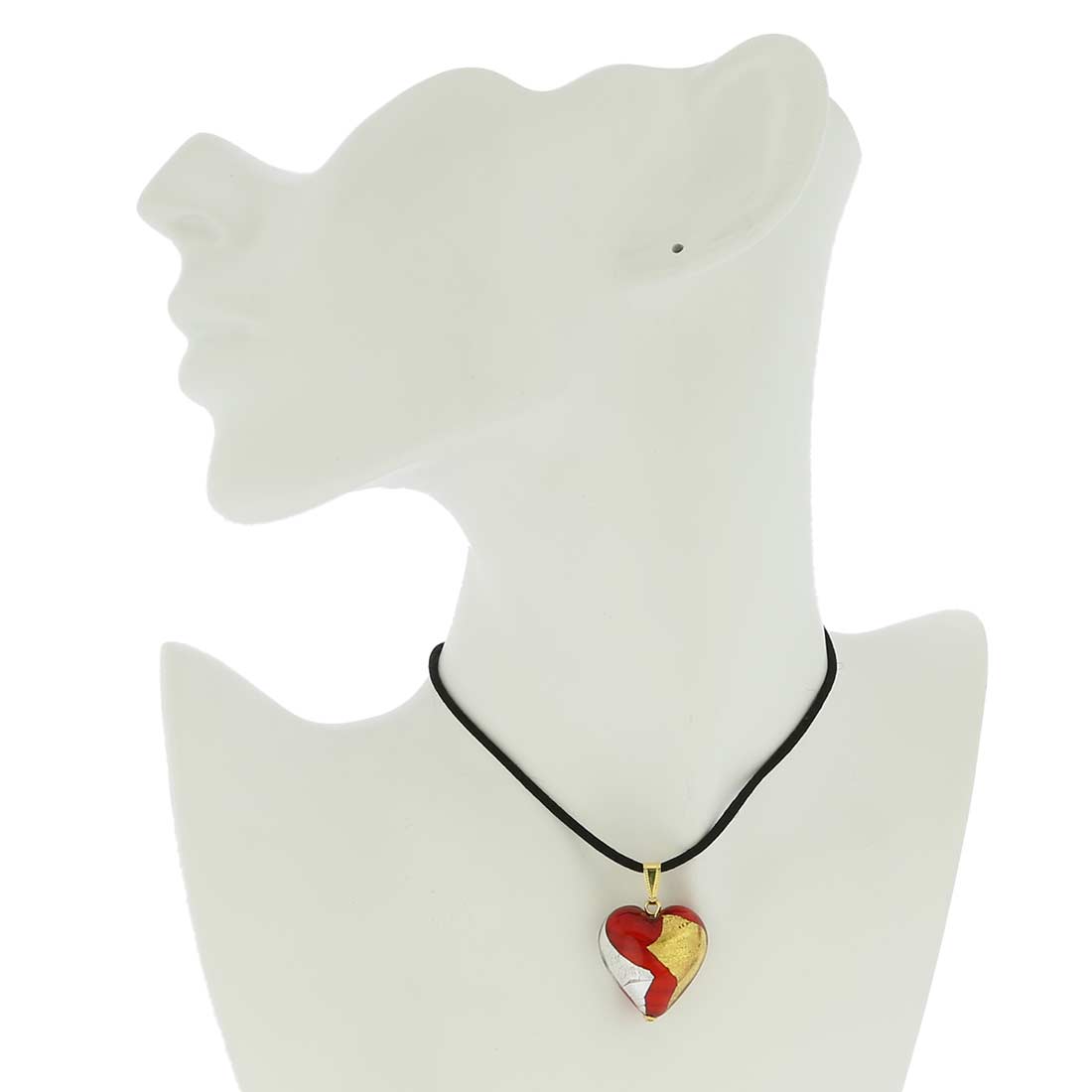 Murano Heart Pendant - Red Gold and Silver