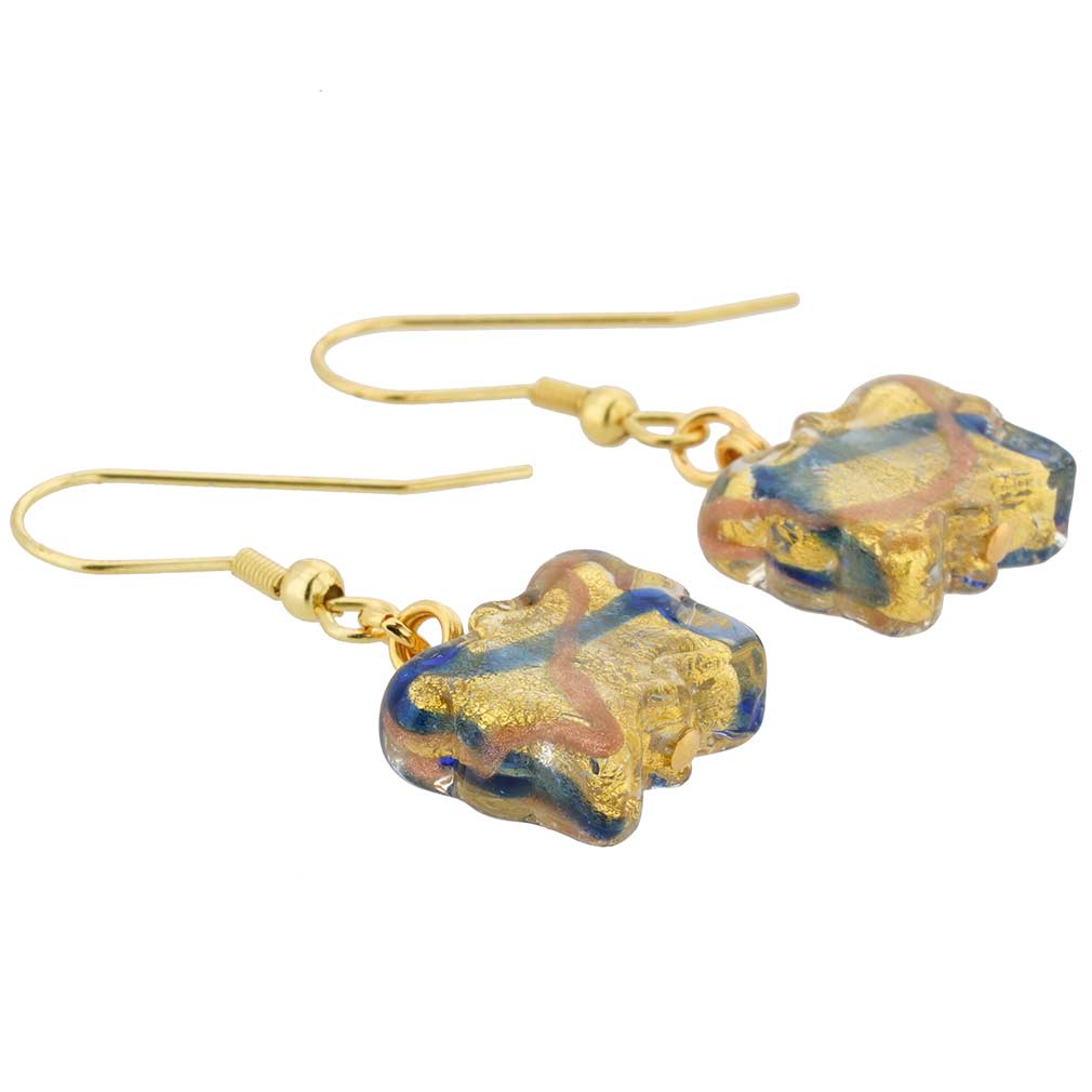 Murano Butterfly Earrings - Gold and Blue