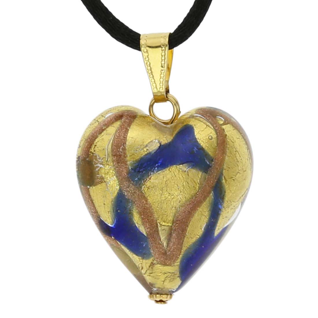 Murano Heart Pendant - Blue Waves Gold