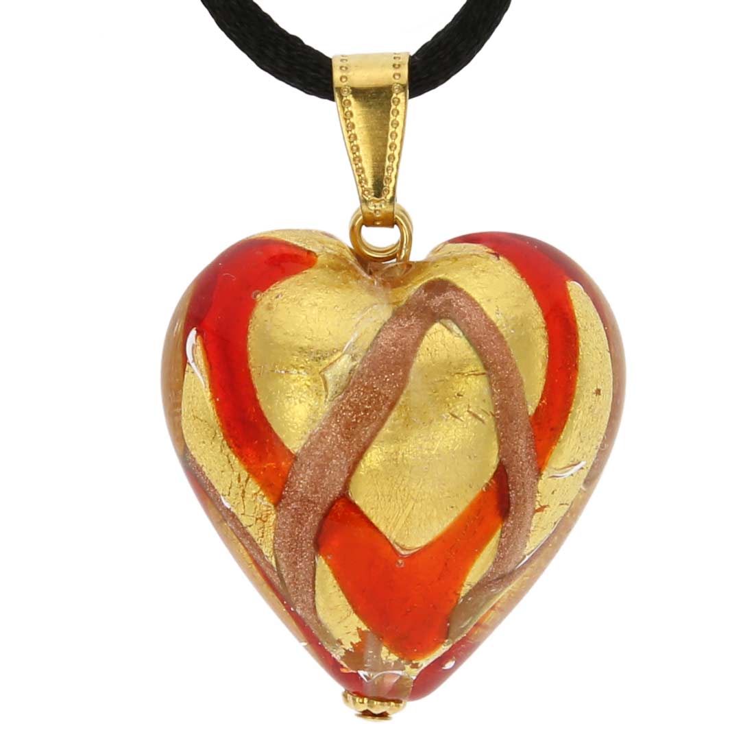 Murano Heart Pendant - Red Waves Gold
