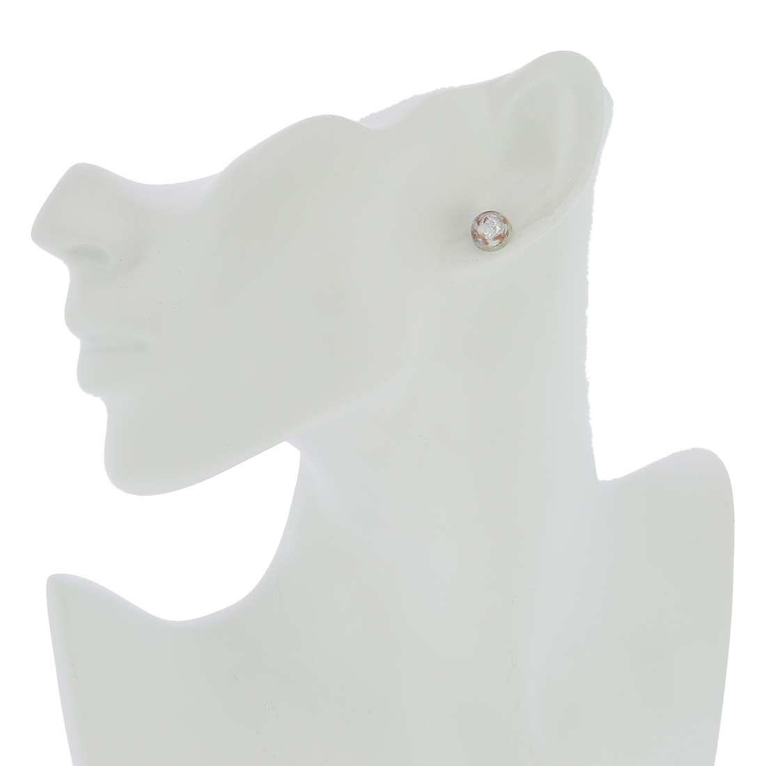 Murano Button Stud Earrings - Silver Ice Confetti