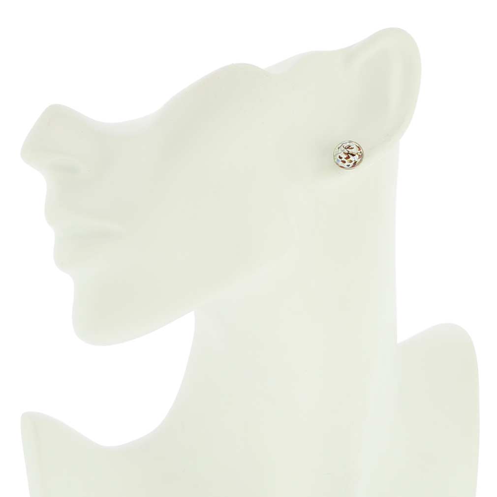 Murano Button Stud Earrings - Silver Multicolor Confetti