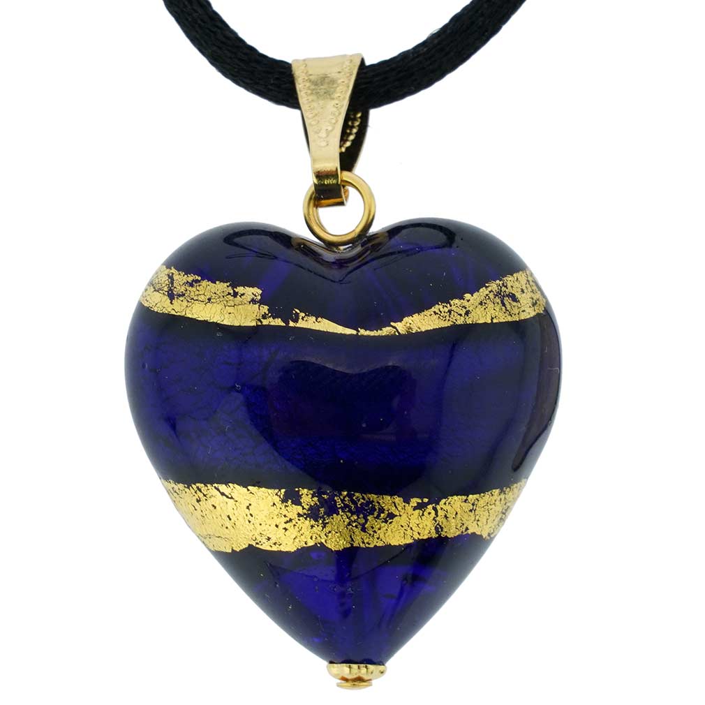 Murano Heart Pendant - Blue and Gold