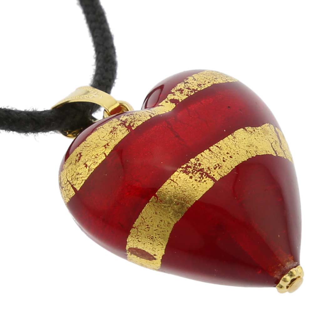 Murano Heart Pendant - Red and Gold