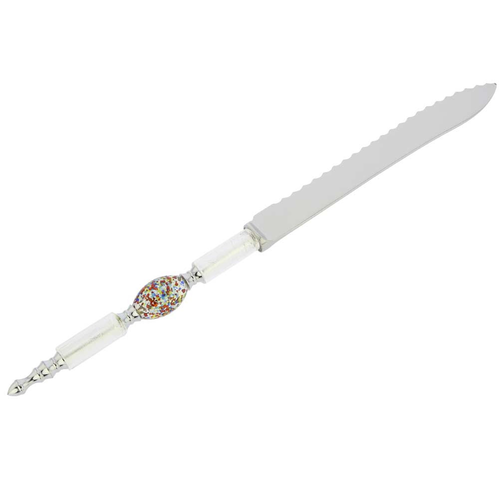 Italian Murano Glass Cake Knife - Silver White Confetti