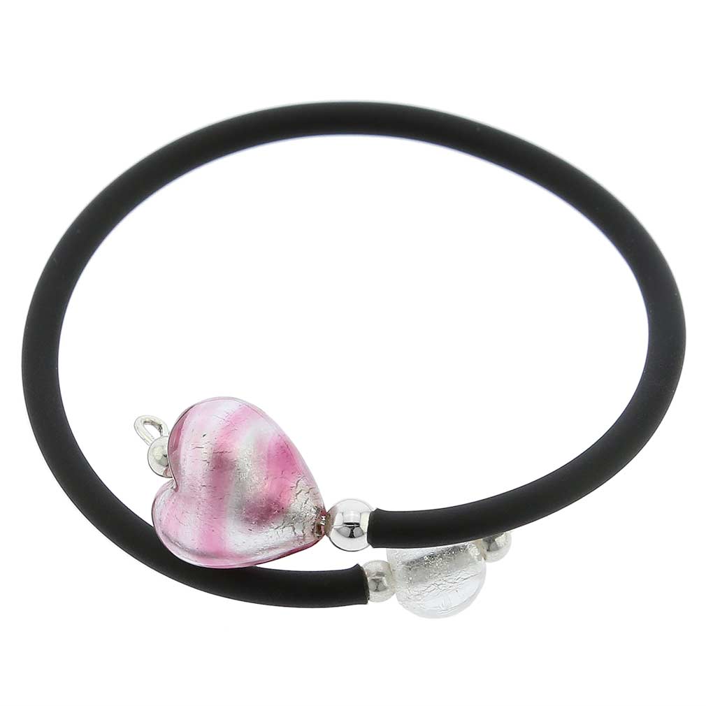 Venetian Glamour Heart Bracelet - Striped Silver Pink