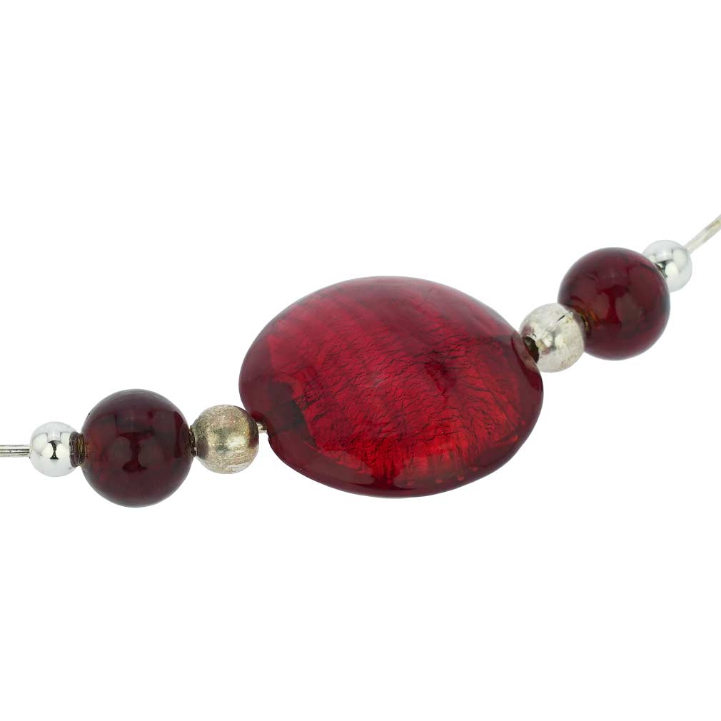 Ruby Red Rolled Bead Necklace and Earrings