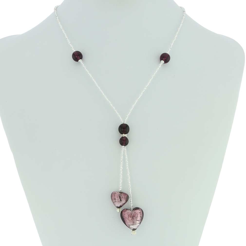 Murano Heart Tie Necklace - Purple