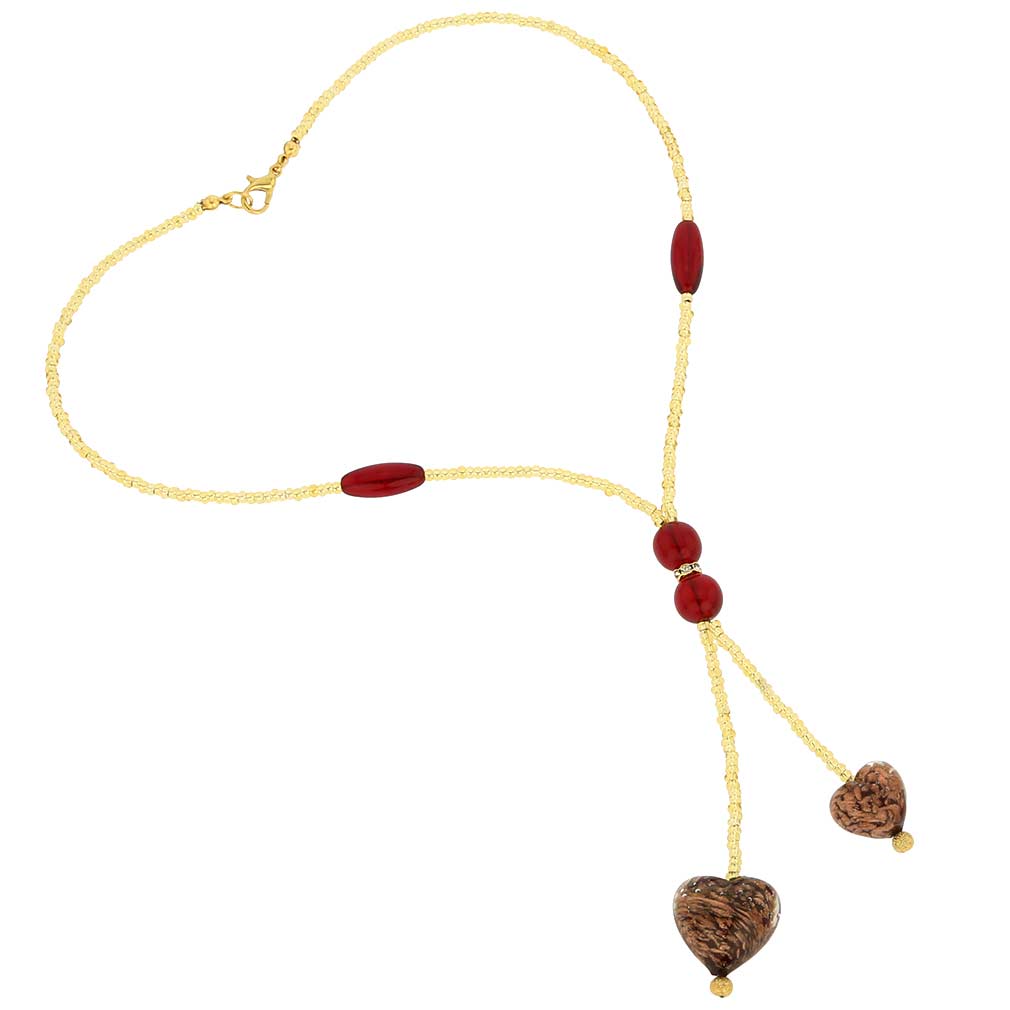 Murano Heart Tie Necklace - Red Sparkles