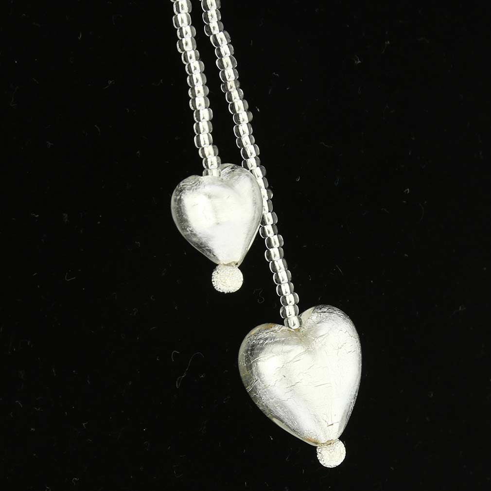 Murano Heart Tie Necklace - Silver White